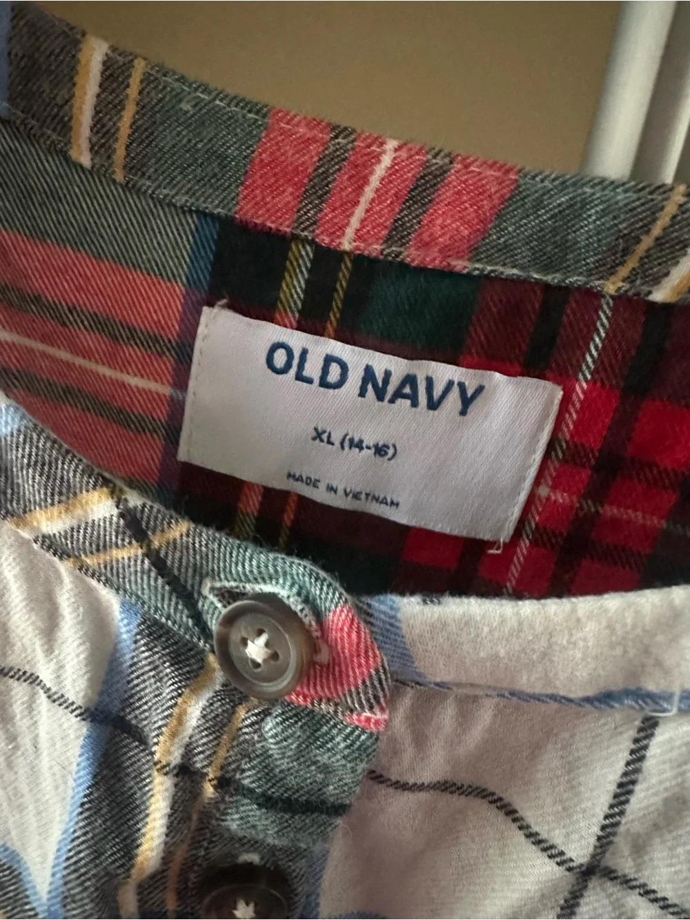 Old Navy Red, Green & Cream Plaid Button-Front Top